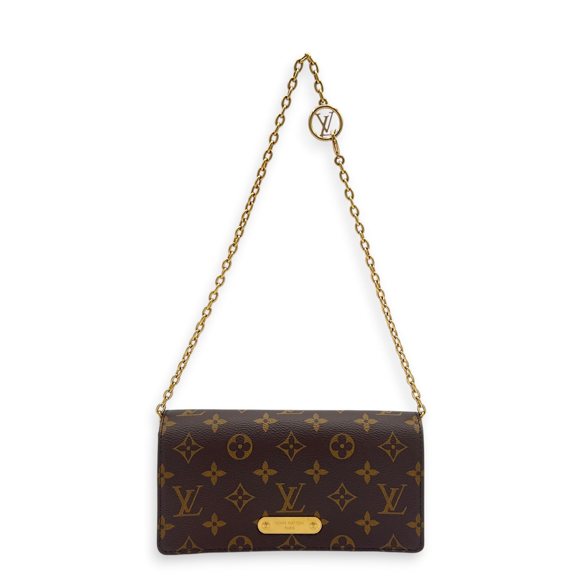 Lily Wallet On Chain Brown in Monogram Coated Canvas, Gold hardware