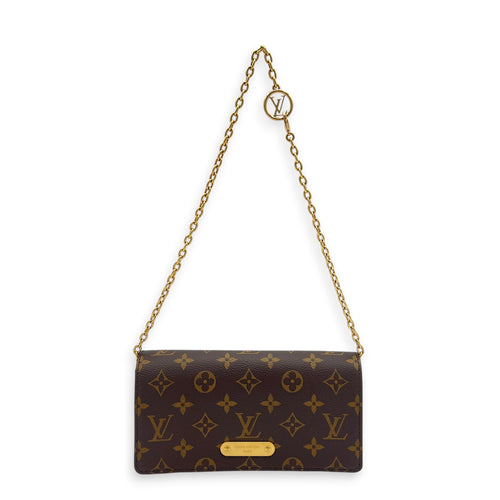 Lily Wallet On Chain Brown in Monogram Coated Canvas, Gold hardware