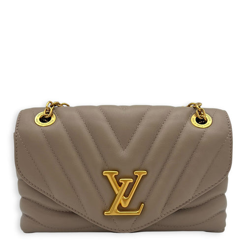 New Wave Shoulder Bag Beige in Calfskin, Gold hardware