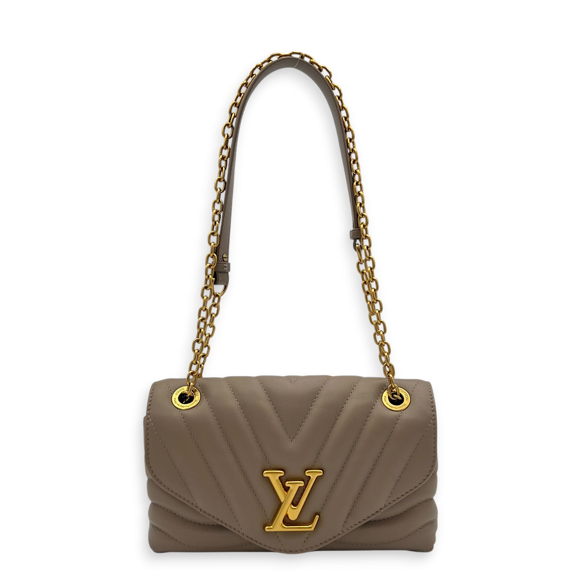 New Wave Shoulder Bag Beige in Calfskin, Gold hardware