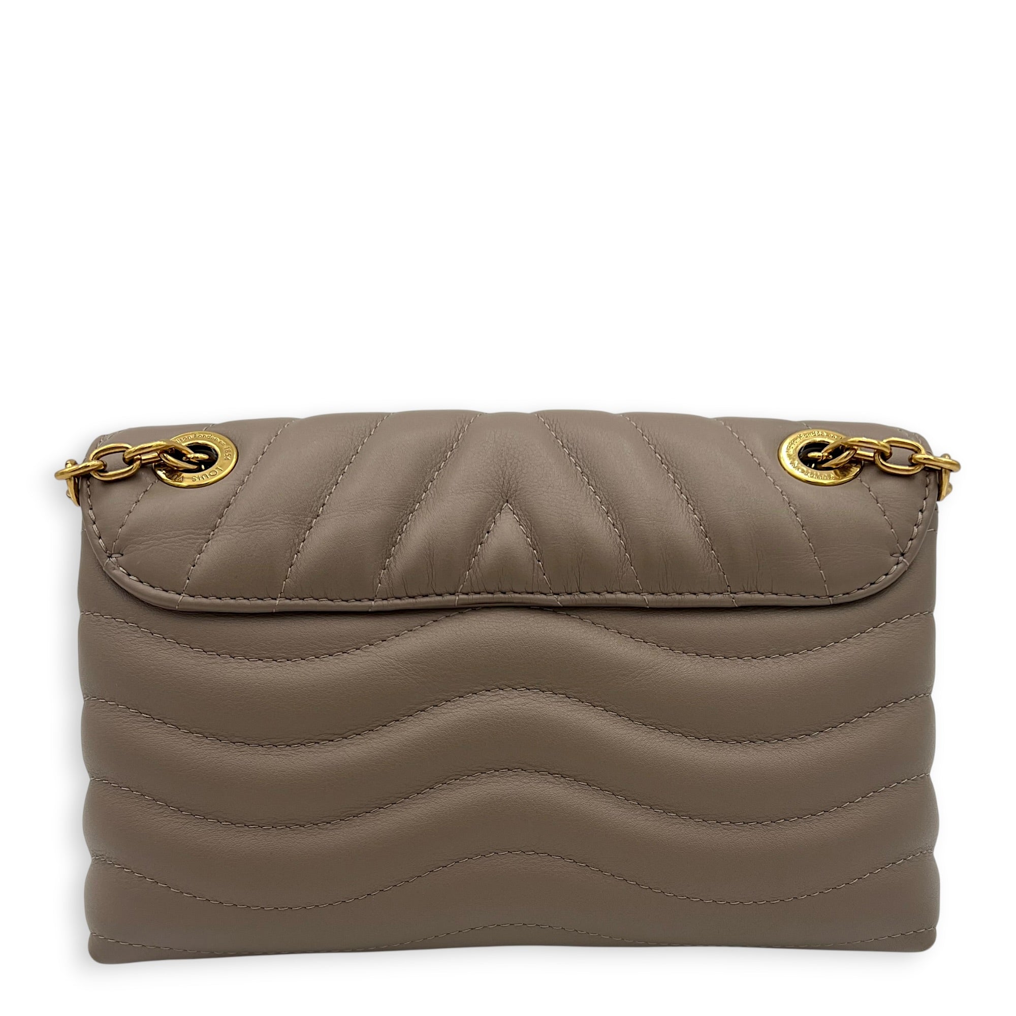 New Wave Shoulder Bag Beige in Calfskin, Gold hardware