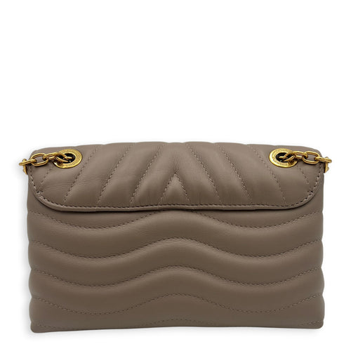 New Wave Shoulder Bag Beige in Calfskin, Gold hardware