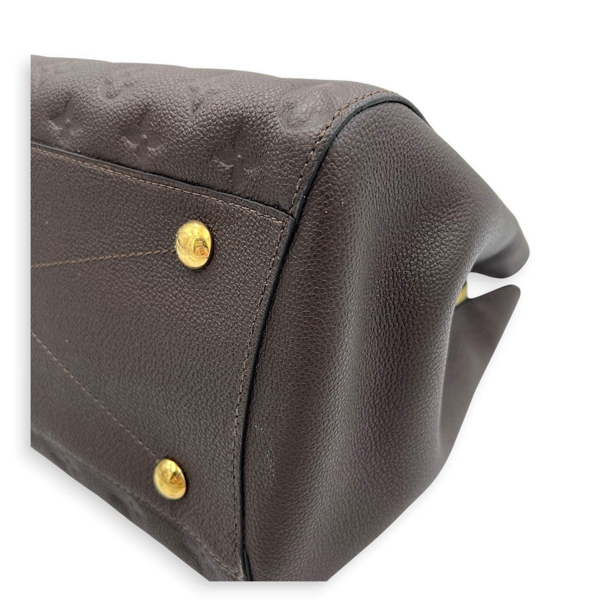 Montaigne Top Handle Bag GM Brown in Empreinte Leather, Gold hardware