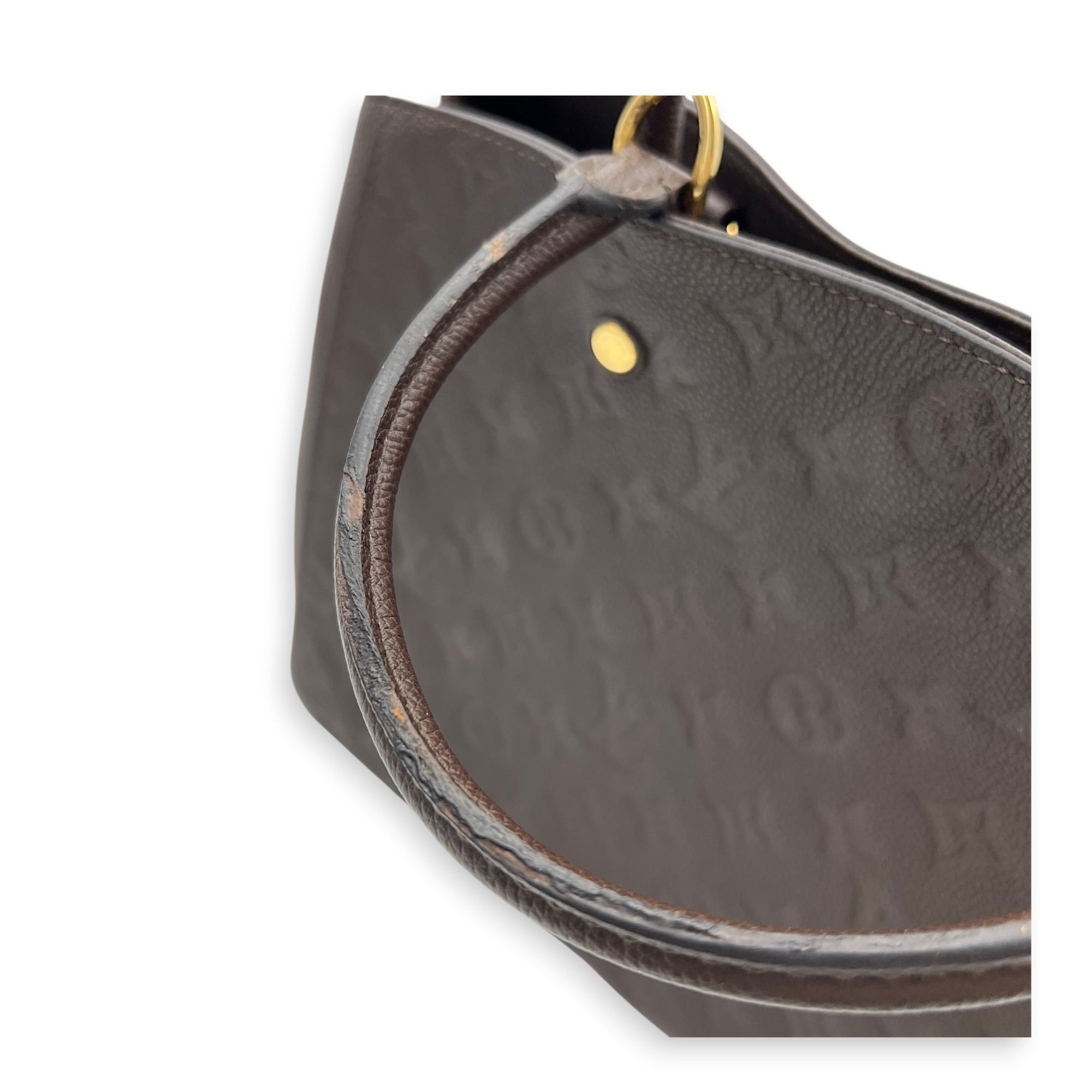 Montaigne Top Handle Bag GM Brown in Empreinte Leather, Gold hardware