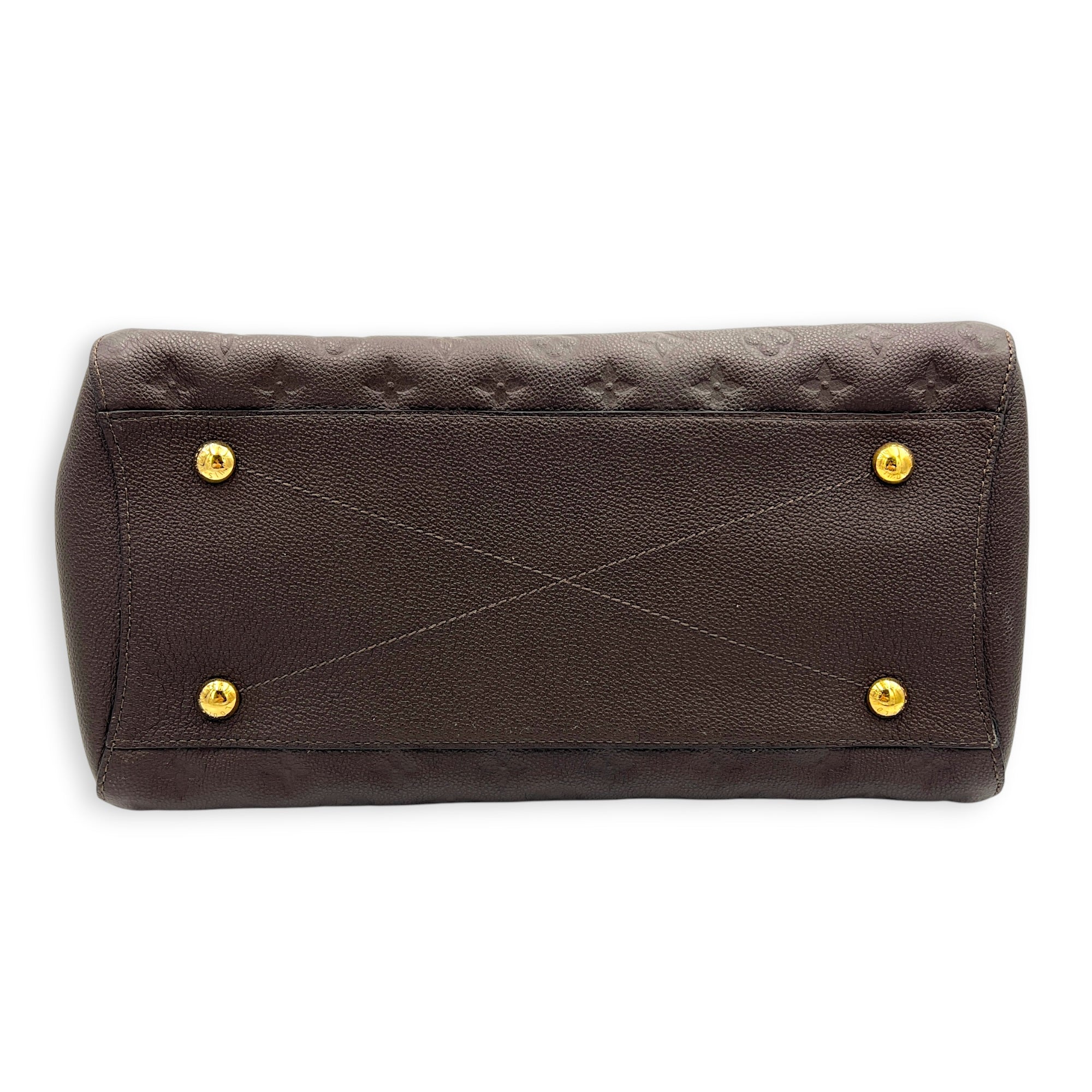 Montaigne Top Handle Bag GM Brown in Empreinte Leather, Gold hardware