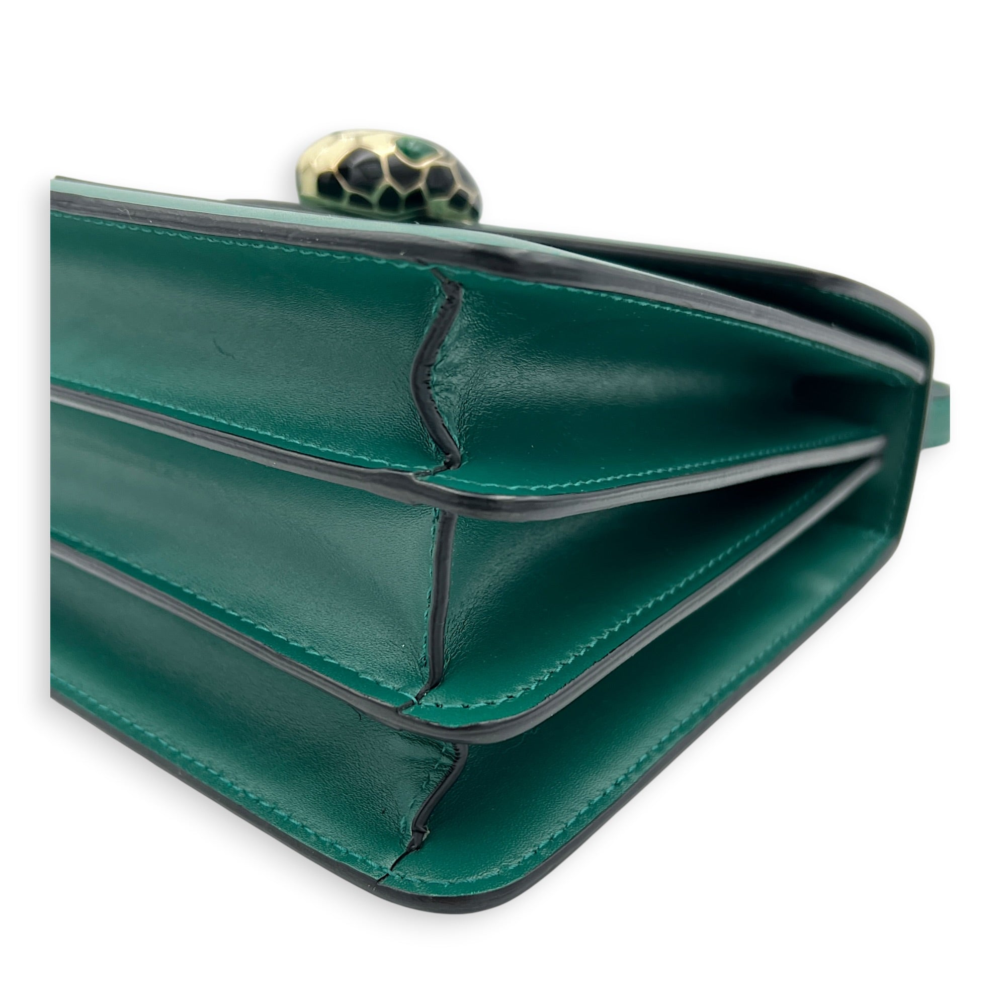 Serpenti Forever Top Handle Bag Green in Calfskin, Gold hardware