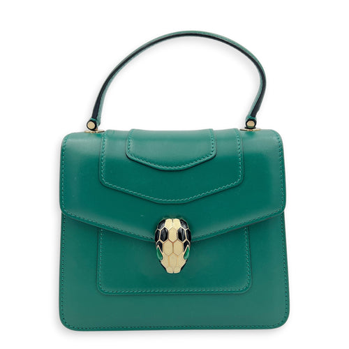Serpenti Forever Top Handle Bag Green in Calfskin, Gold hardware