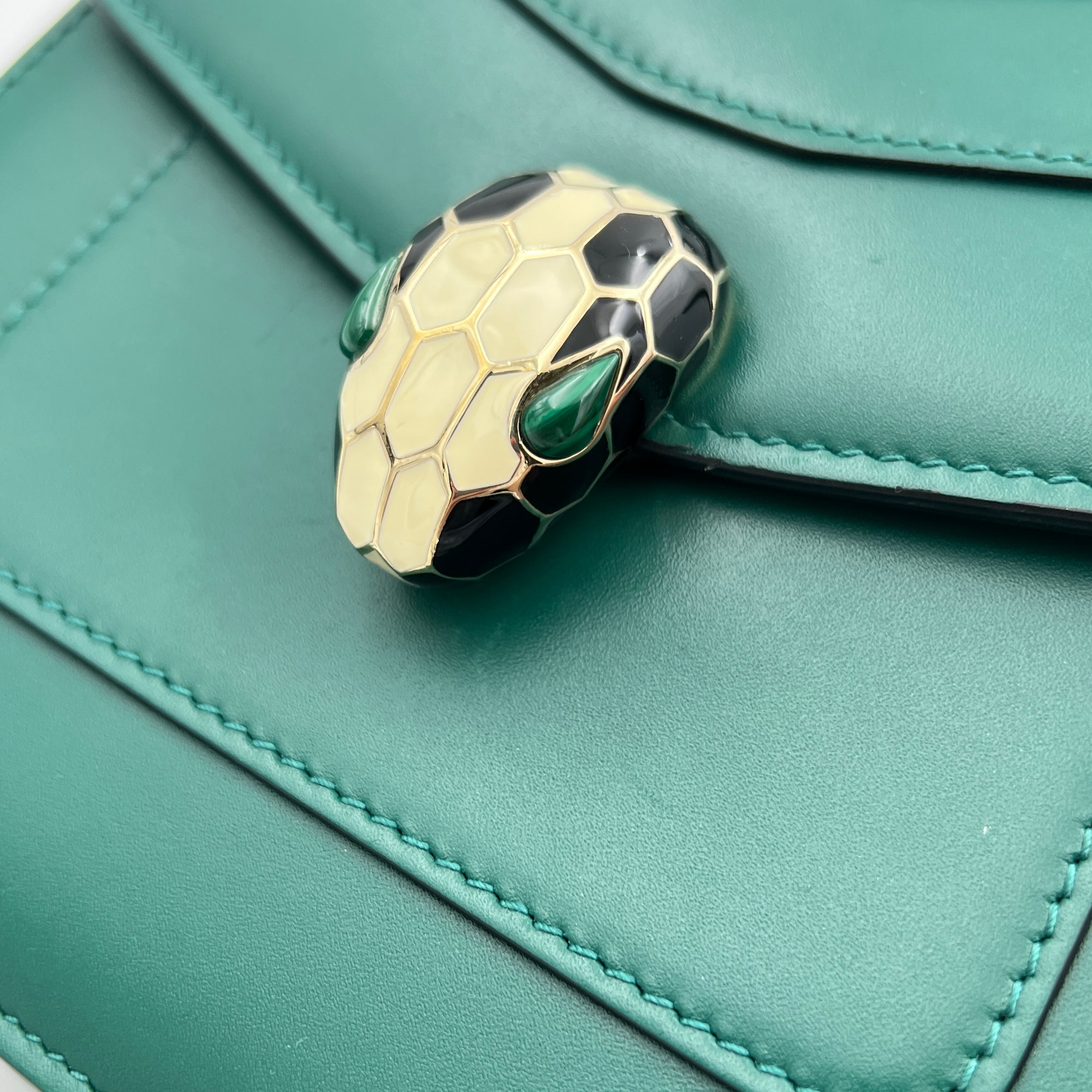 Serpenti Forever Top Handle Bag Green in Calfskin, Gold hardware
