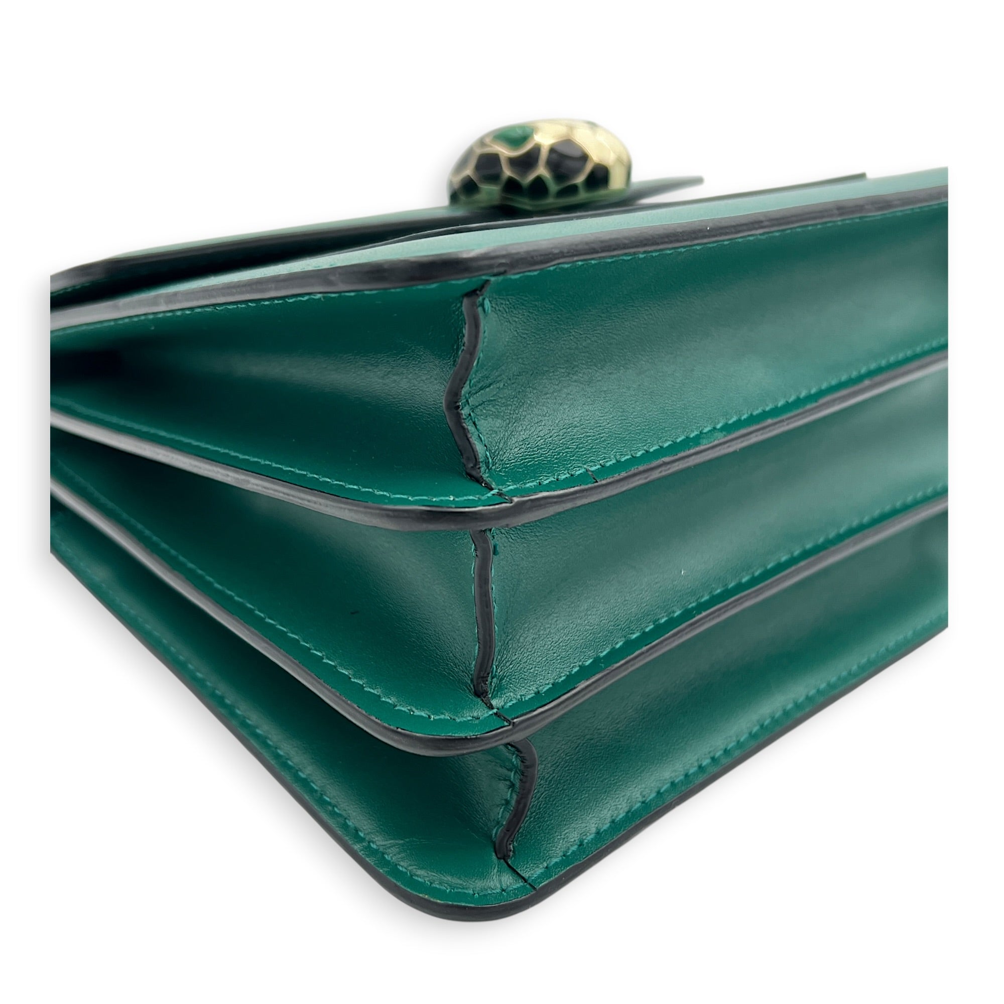 Serpenti Forever Top Handle Bag Green in Calfskin, Gold hardware