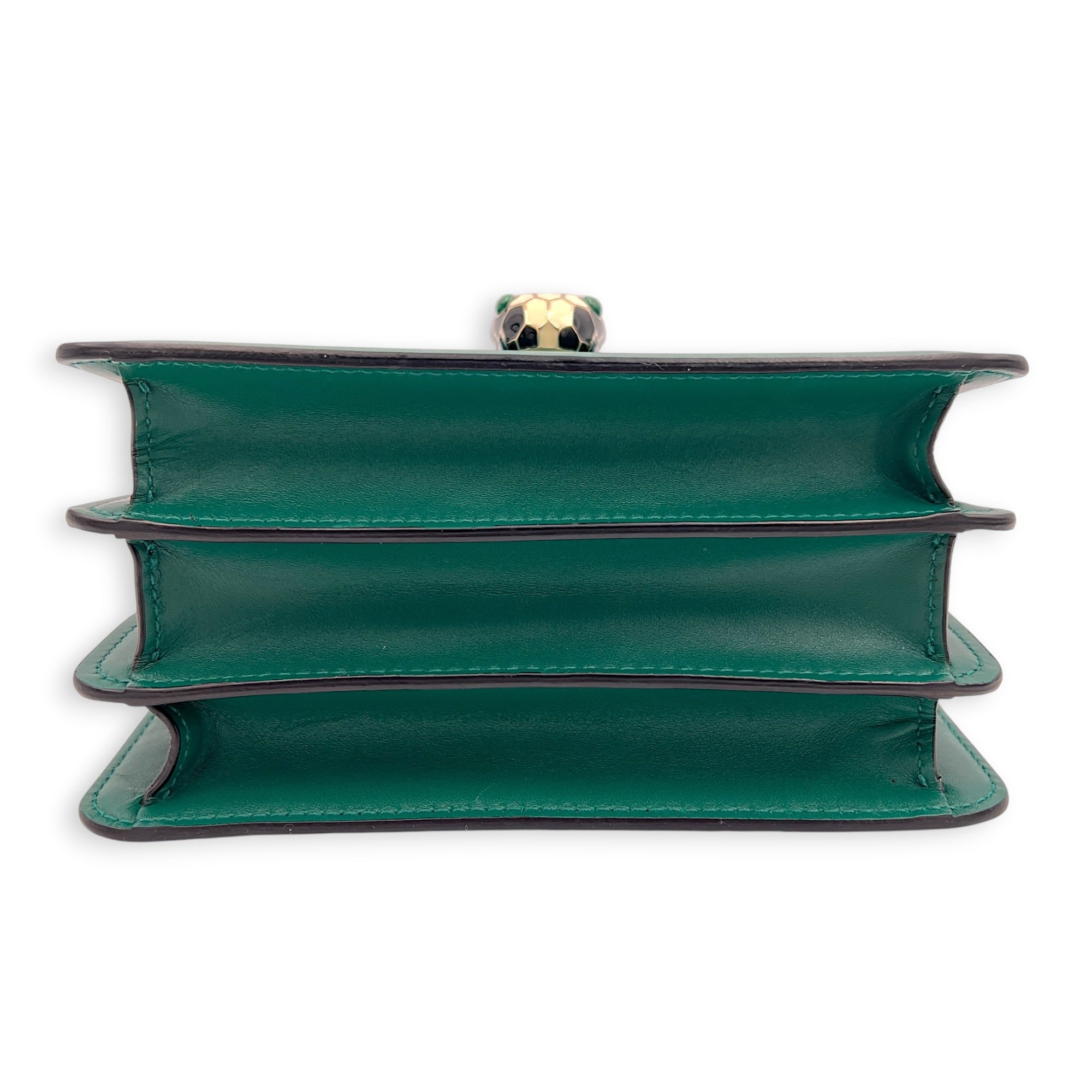 Serpenti Forever Top Handle Bag Green in Calfskin, Gold hardware