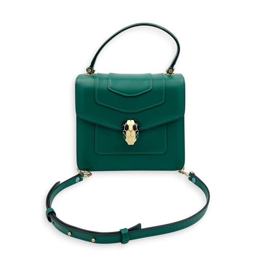 Serpenti Forever Top Handle Bag Green in Calfskin, Gold hardware