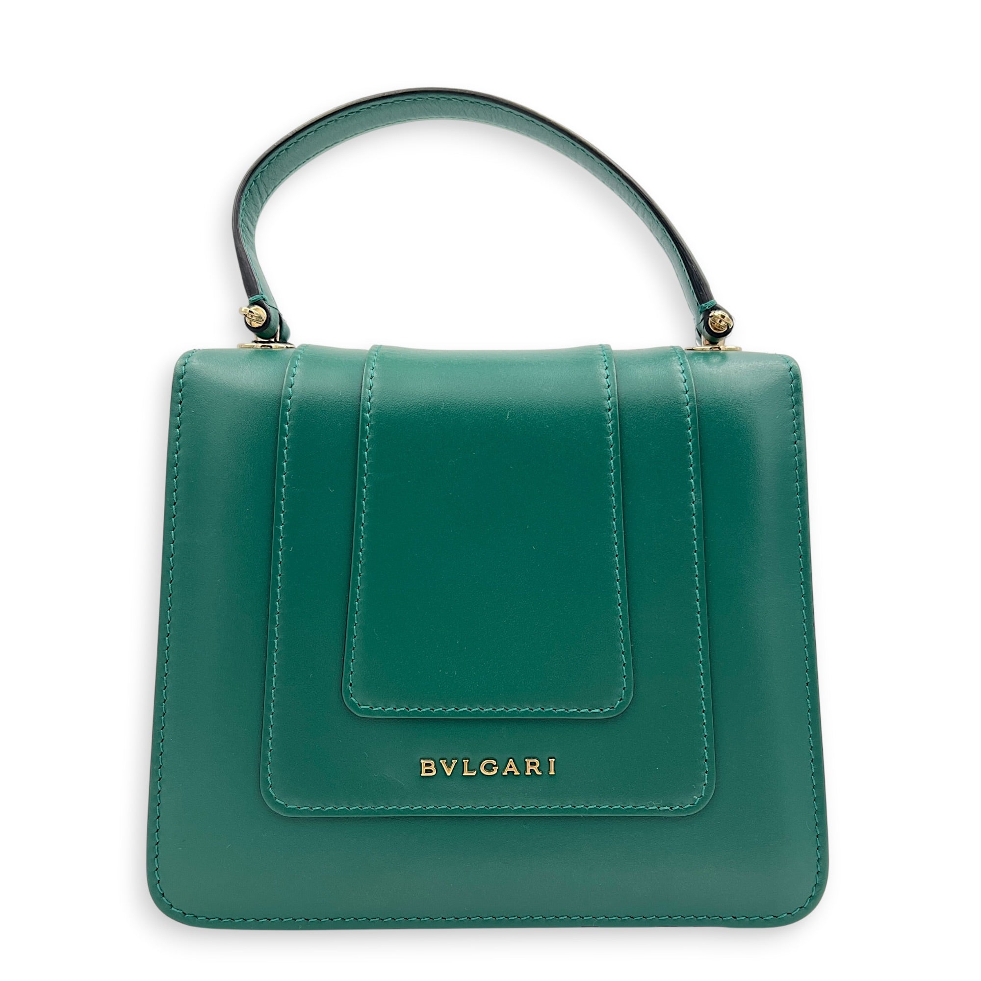 Serpenti Forever Top Handle Bag Green in Calfskin, Gold hardware