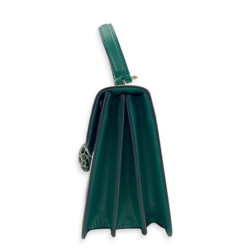 Serpenti Forever Top Handle Bag Green in Calfskin, Gold hardware