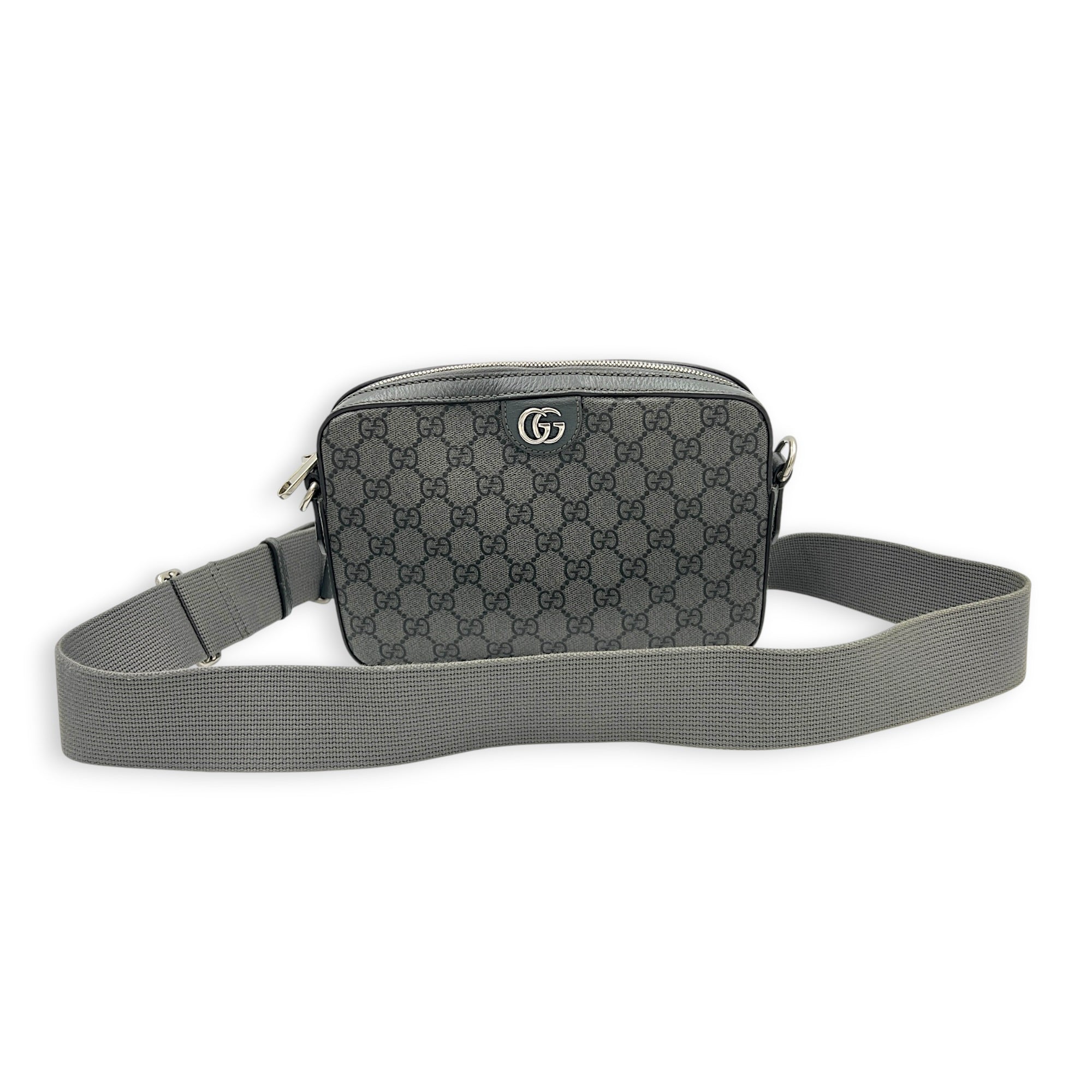 GG Crossbody Bag Grey in Coated Canvas, Silver hardware
