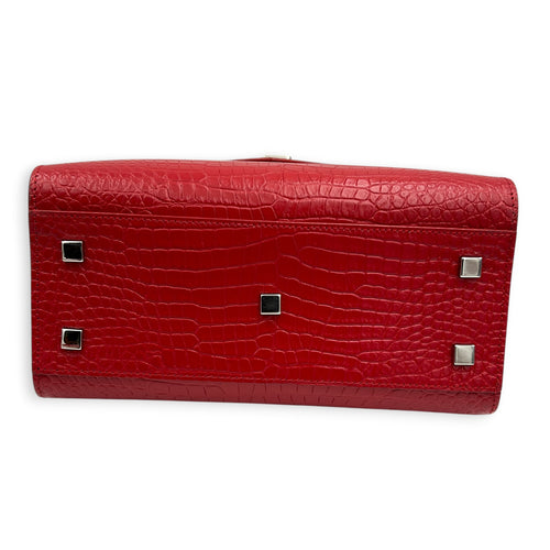 Uptown Top Handle Bag Red in Crocodile Embossed Calfskin, Silver hardware