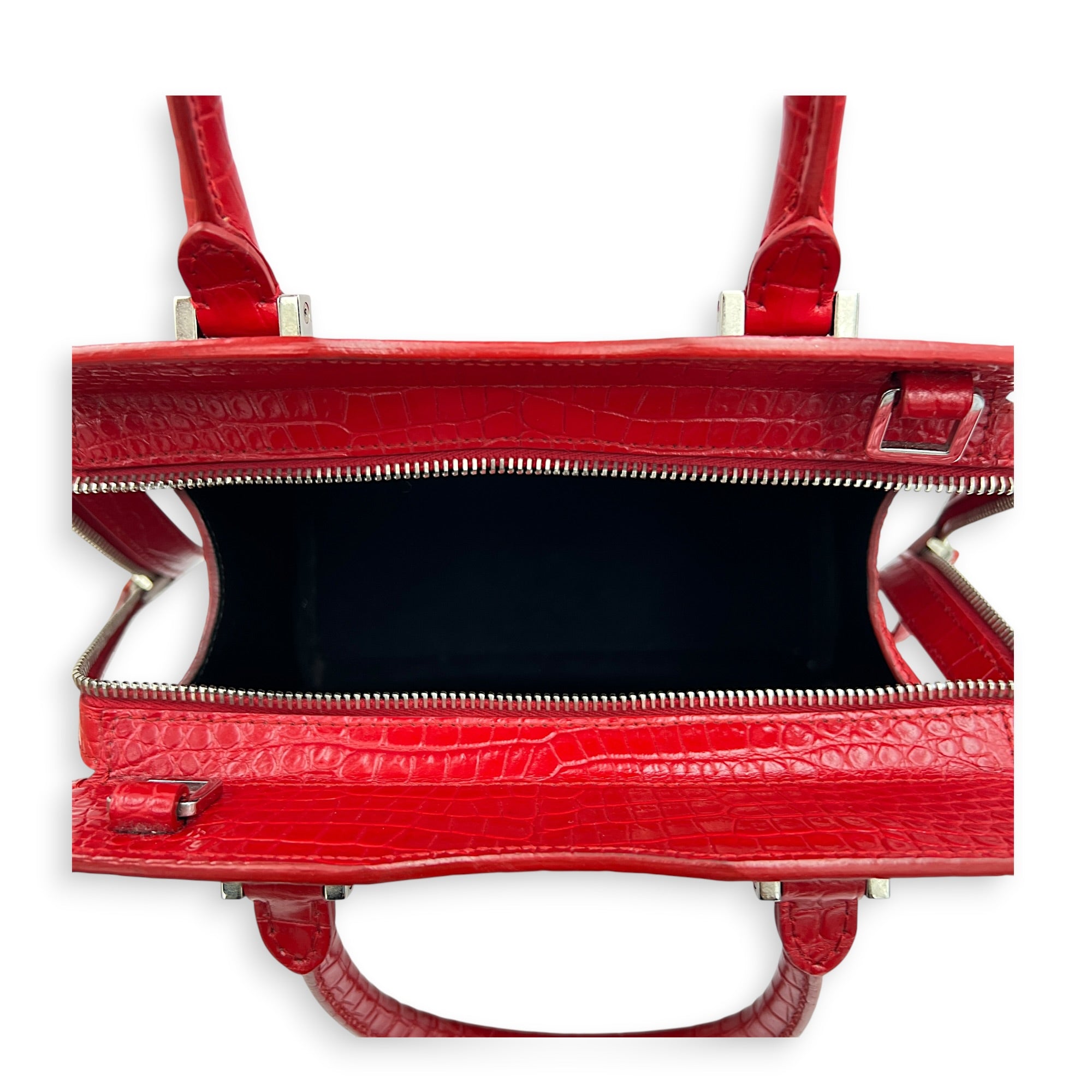 Uptown Top Handle Bag Red in Crocodile Embossed Calfskin, Silver hardware