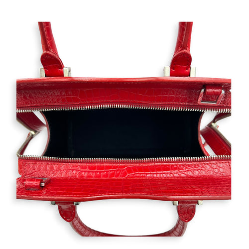 Uptown Top Handle Bag Red in Crocodile Embossed Calfskin, Silver hardware