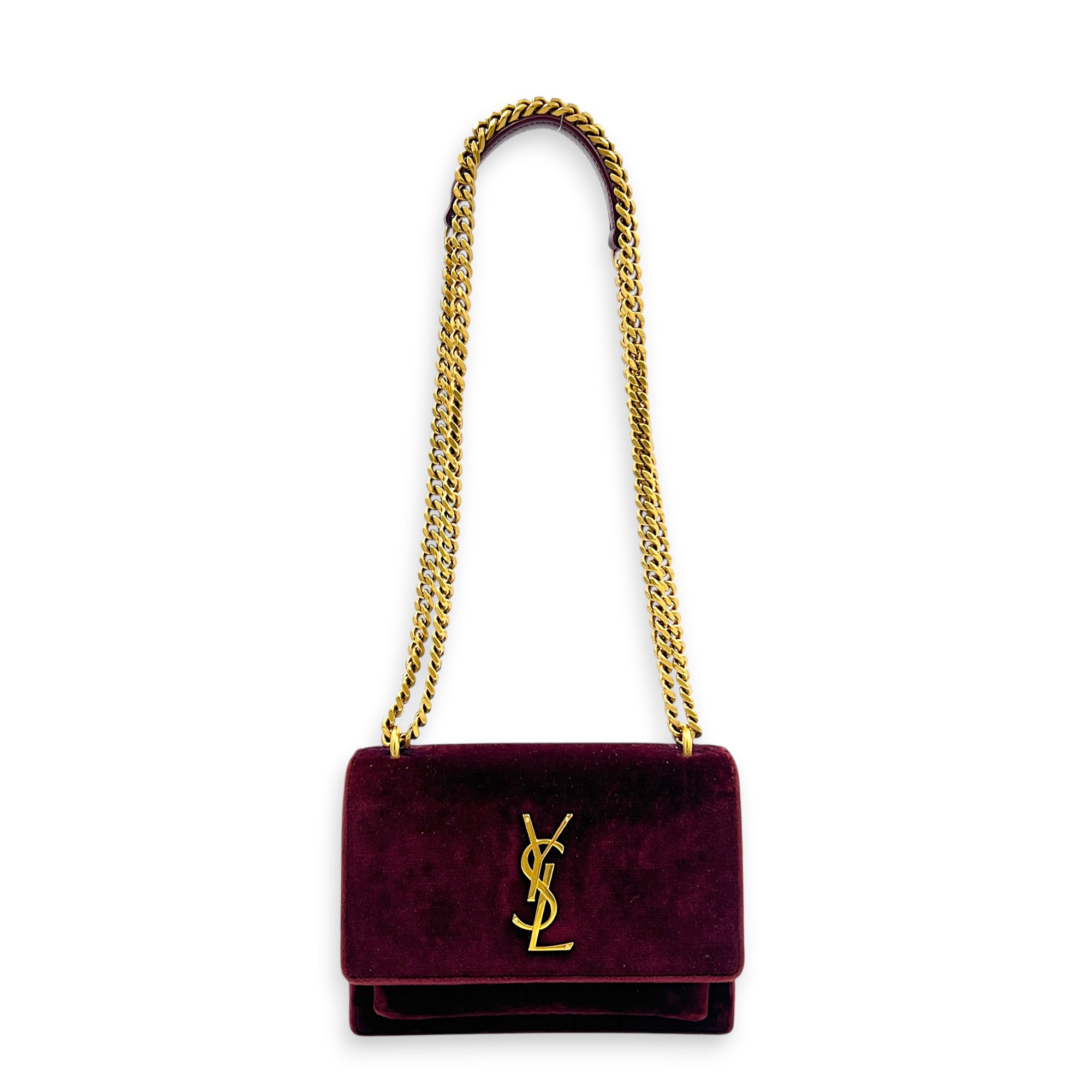 Sunset Shoulder Bag Burgundy in Velvet, Gold hardware