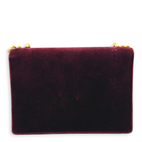 Sunset Shoulder Bag Burgundy in Velvet, Gold hardware