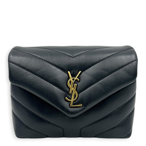 Loulou Shoulder Bag Black in Calfskin, Gold hardware