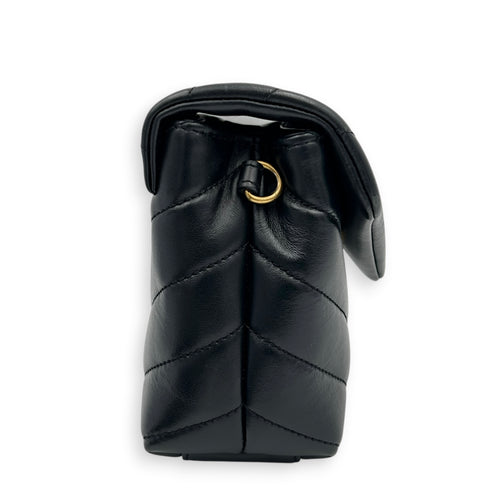 Loulou Shoulder Bag Black in Calfskin, Gold hardware