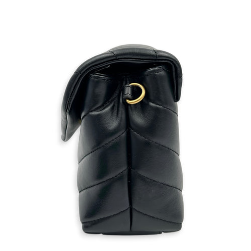Loulou Shoulder Bag Black in Calfskin, Gold hardware