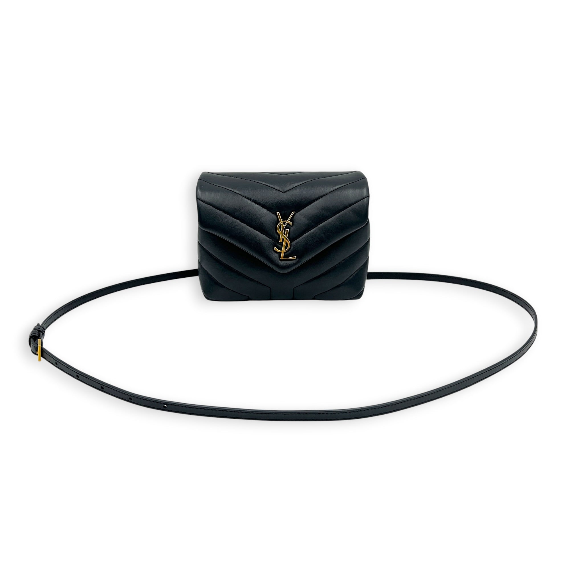Loulou Shoulder Bag Black in Calfskin, Gold hardware
