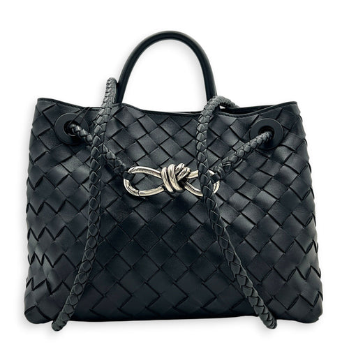 Andiamo Small Black Shoulder Bag in Lambskin, Ruthenium hardware