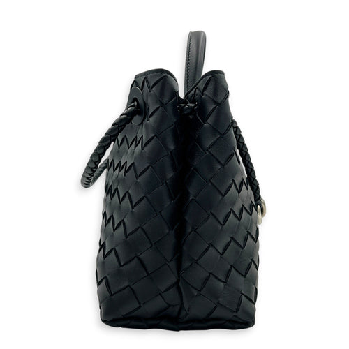 Andiamo Small Black Shoulder Bag in Lambskin, Ruthenium hardware