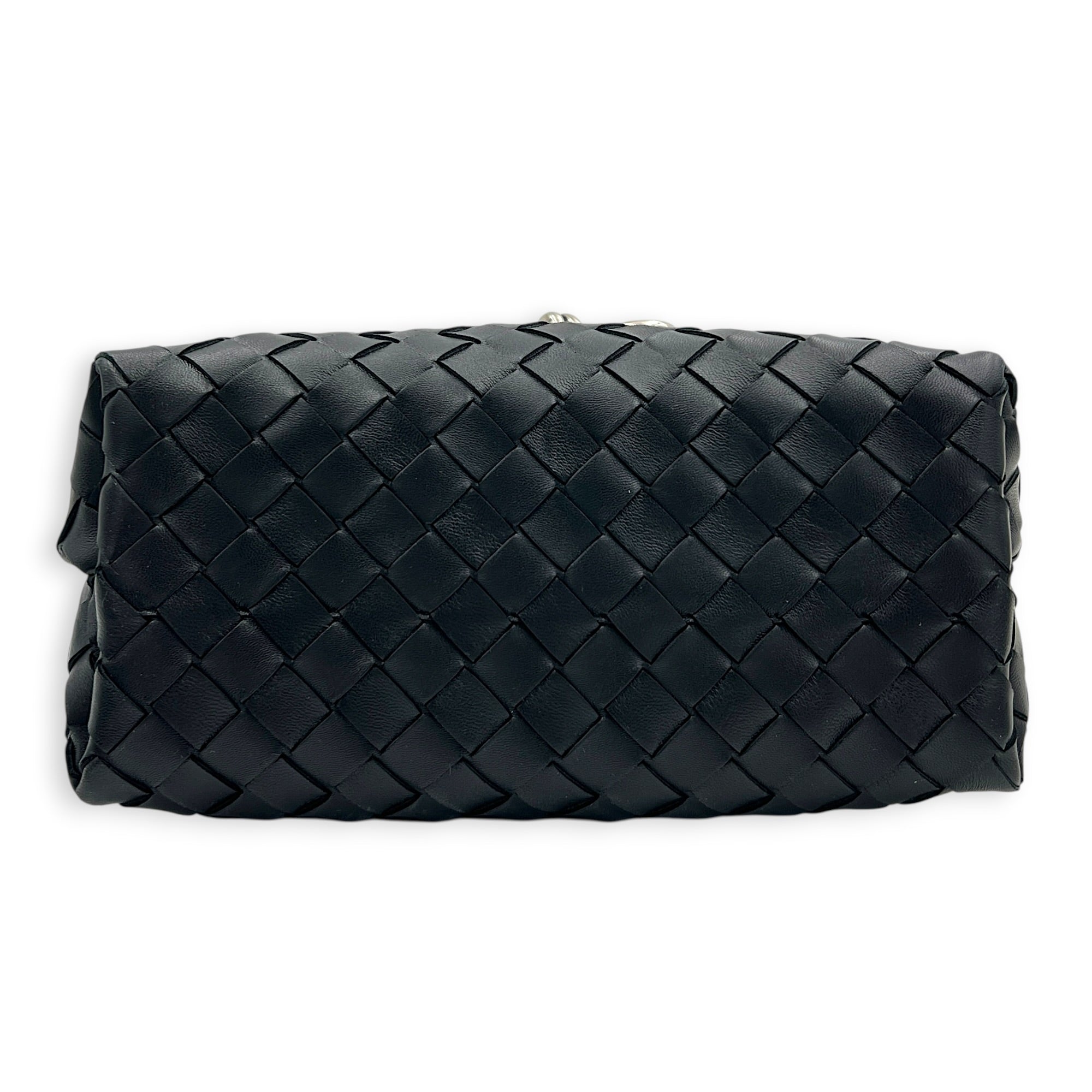 Andiamo Small Black Shoulder Bag in Lambskin, Ruthenium hardware