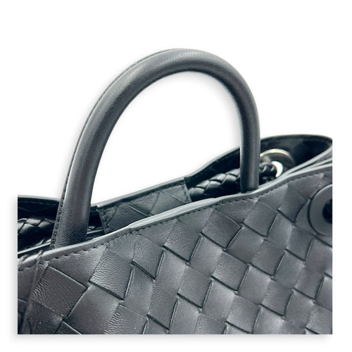 Andiamo Small Black Shoulder Bag in Lambskin, Ruthenium hardware