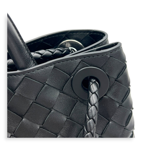 Andiamo Small Black Shoulder Bag in Lambskin, Ruthenium hardware
