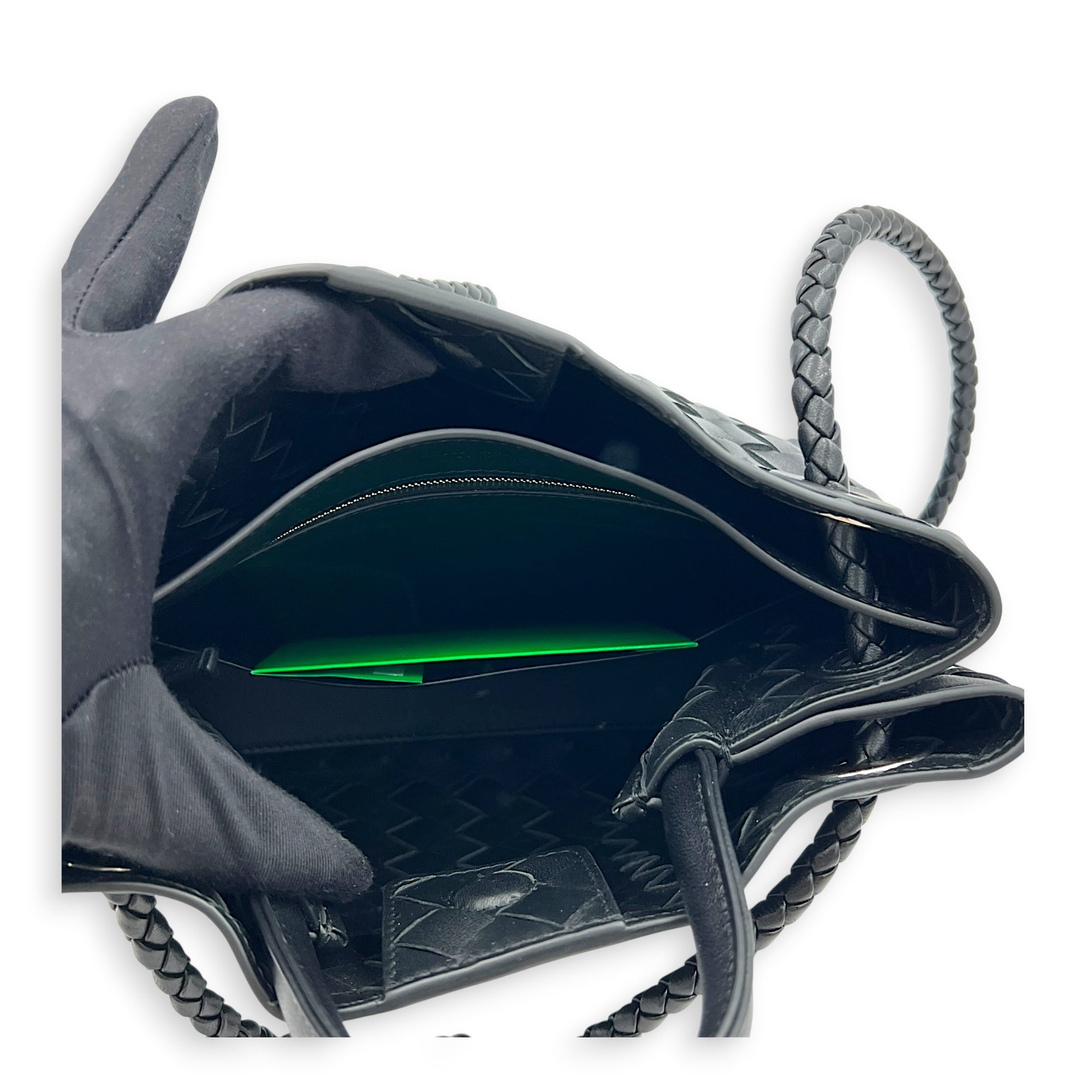 Andiamo Small Black Shoulder Bag in Lambskin, Ruthenium hardware
