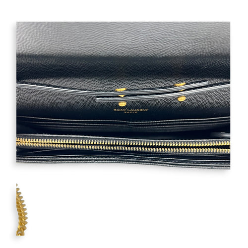 Cassandra Crossbody Bag Black in Calfskin, Gold hardware