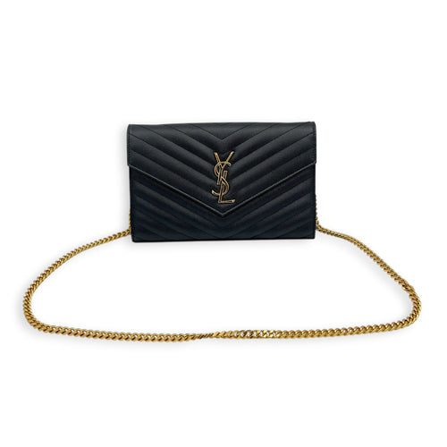 Cassandra Crossbody Bag Black in Calfskin, Gold hardware