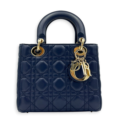 Lady Dior Top Handle Bag Small Blue in Lambskin, Gold hardware