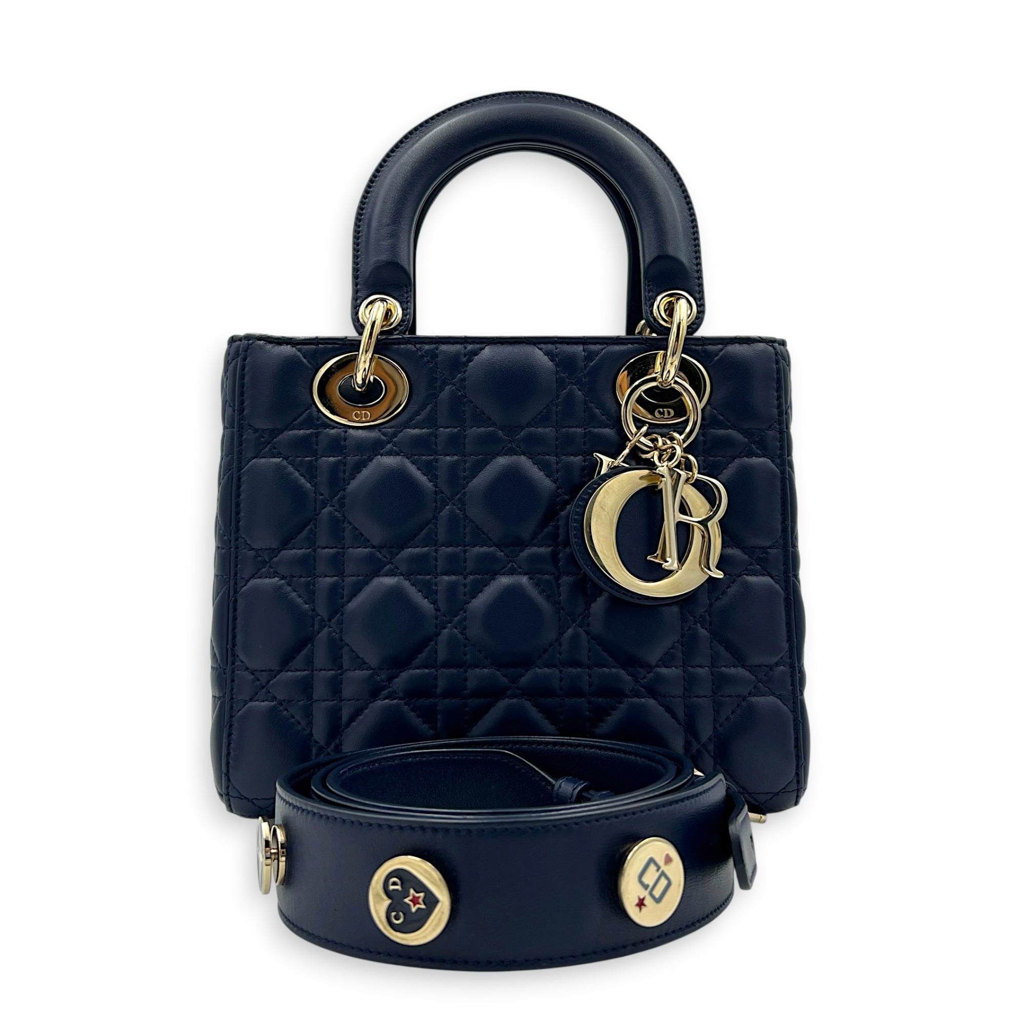 Lady Dior Top Handle Bag Small Blue in Lambskin, Gold hardware