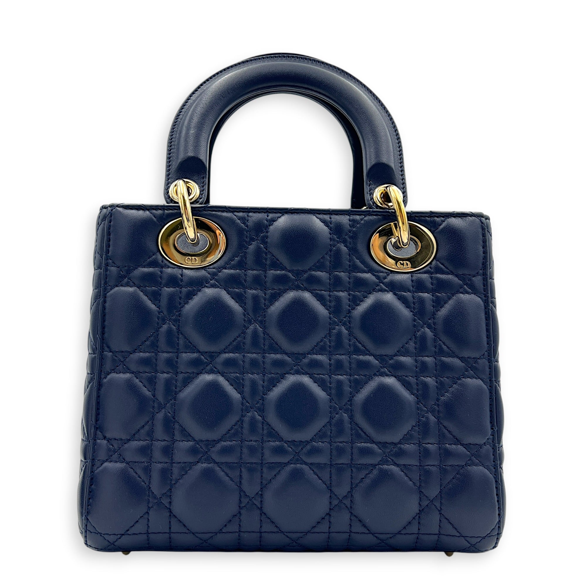 Lady Dior Top Handle Bag Small Blue in Lambskin, Gold hardware