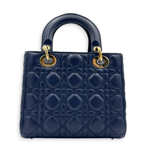 Lady Dior Top Handle Bag Small Blue in Lambskin, Gold hardware
