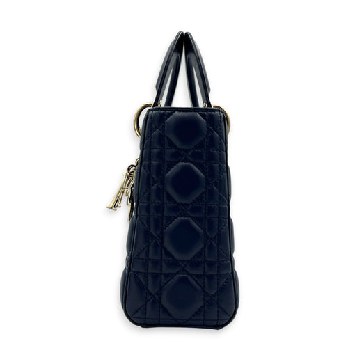 Lady Dior Top Handle Bag Small Blue in Lambskin, Gold hardware
