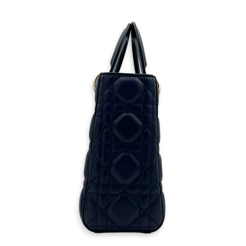 Lady Dior Top Handle Bag Small Blue in Lambskin, Gold hardware