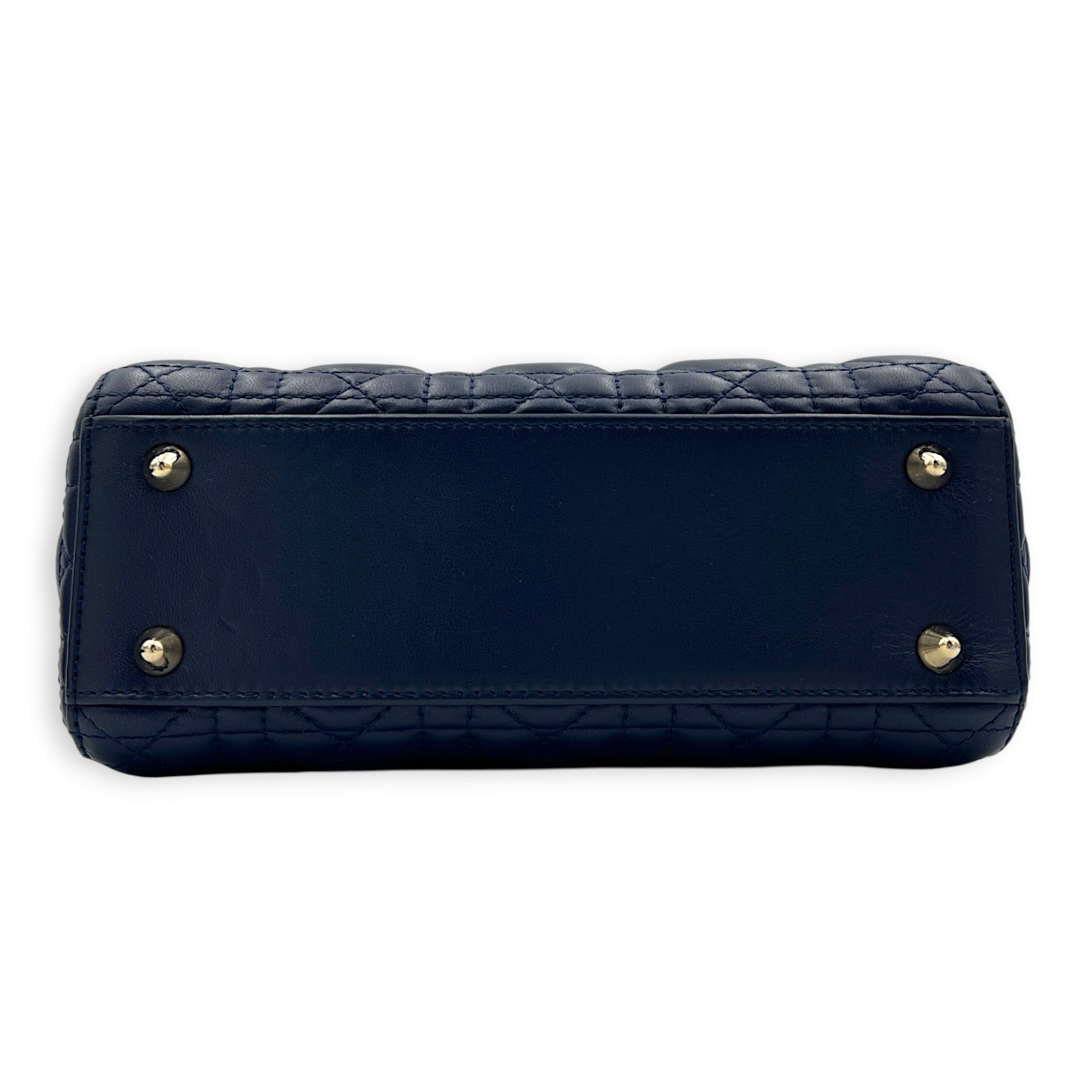 Lady Dior Top Handle Bag Small Blue in Lambskin, Gold hardware