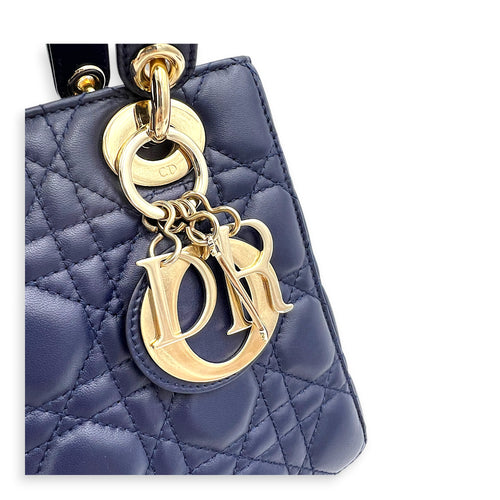 Lady Dior Top Handle Bag Small Blue in Lambskin, Gold hardware