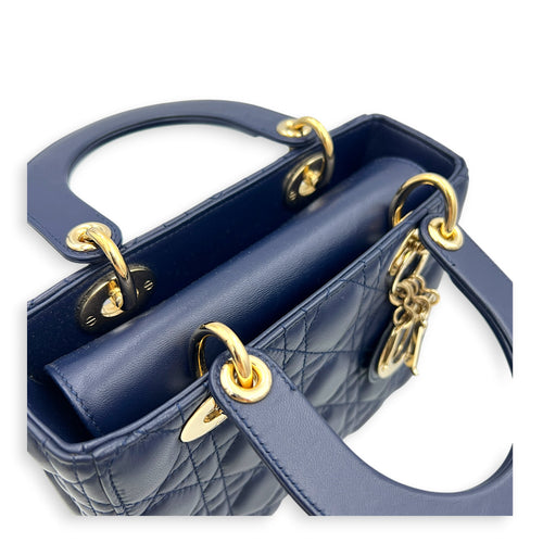 Lady Dior Top Handle Bag Small Blue in Lambskin, Gold hardware