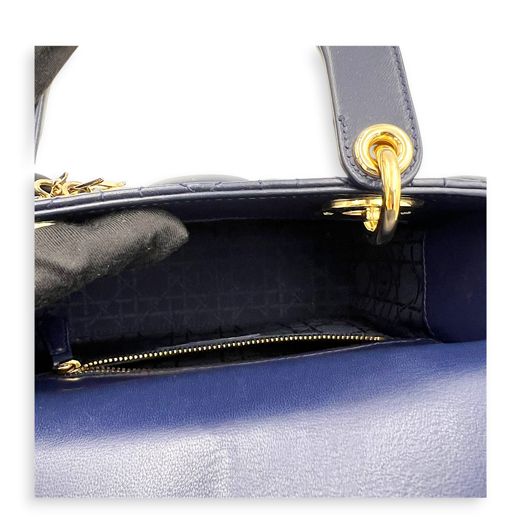 Lady Dior Top Handle Bag Small Blue in Lambskin, Gold hardware