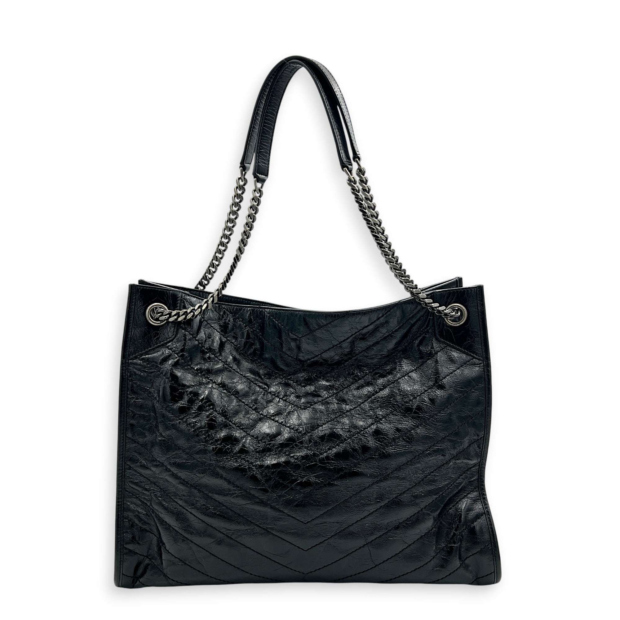 Niki Tote Bag Black in Calfskin, Ruthenium hardware