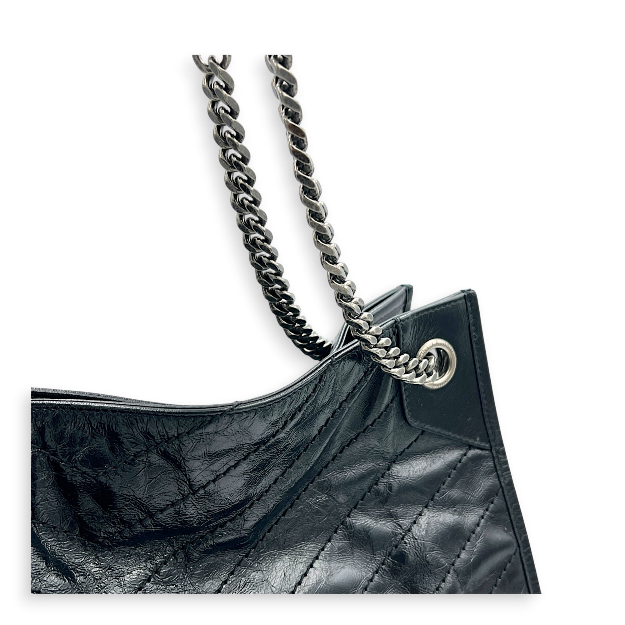 Niki Tote Bag Black in Calfskin, Ruthenium hardware