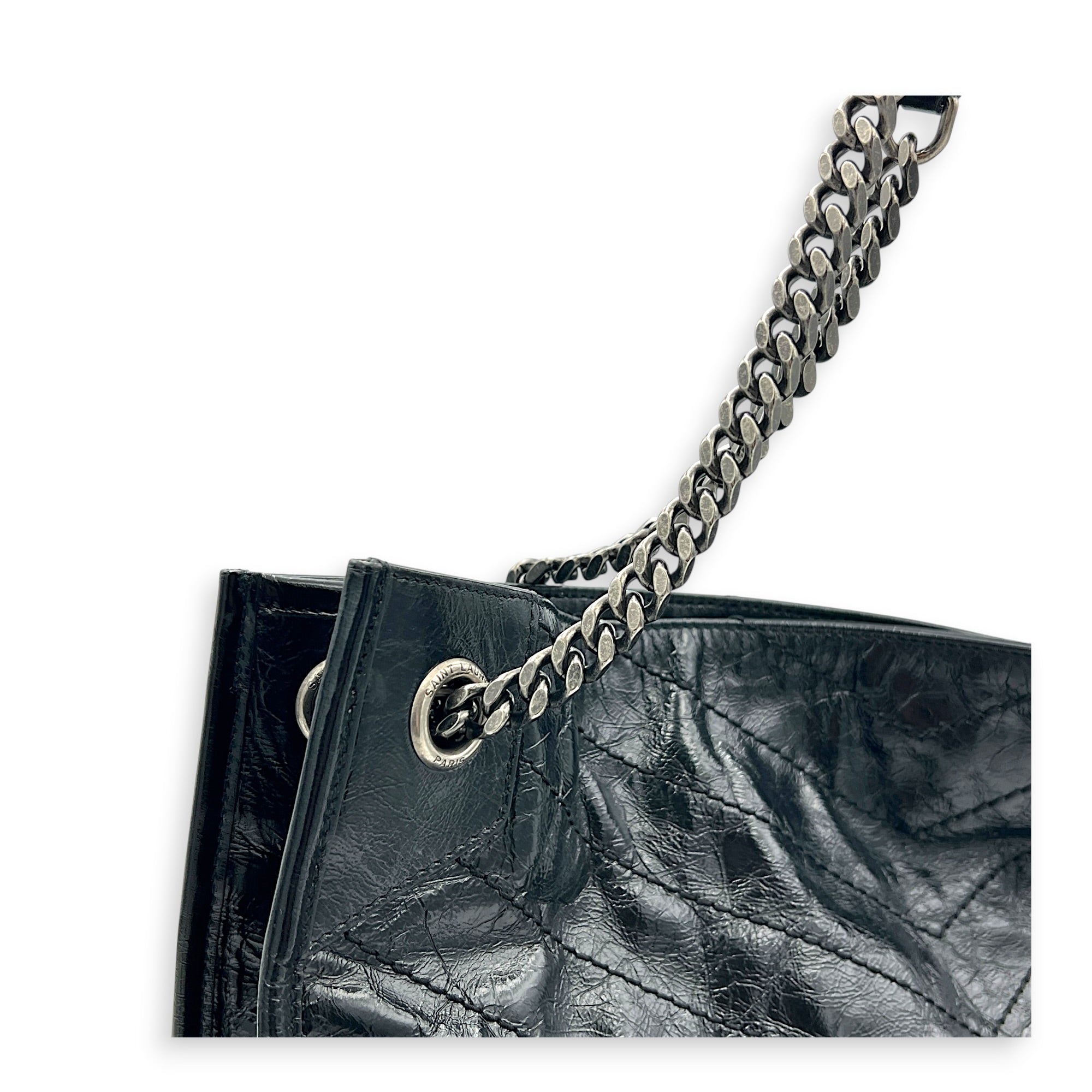 Niki Tote Bag Black in Calfskin, Ruthenium hardware
