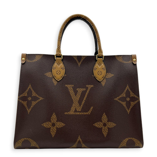 OnTheGo Top Handle Bag MM Brown in Monogram Coated Canvas, Gold hardware