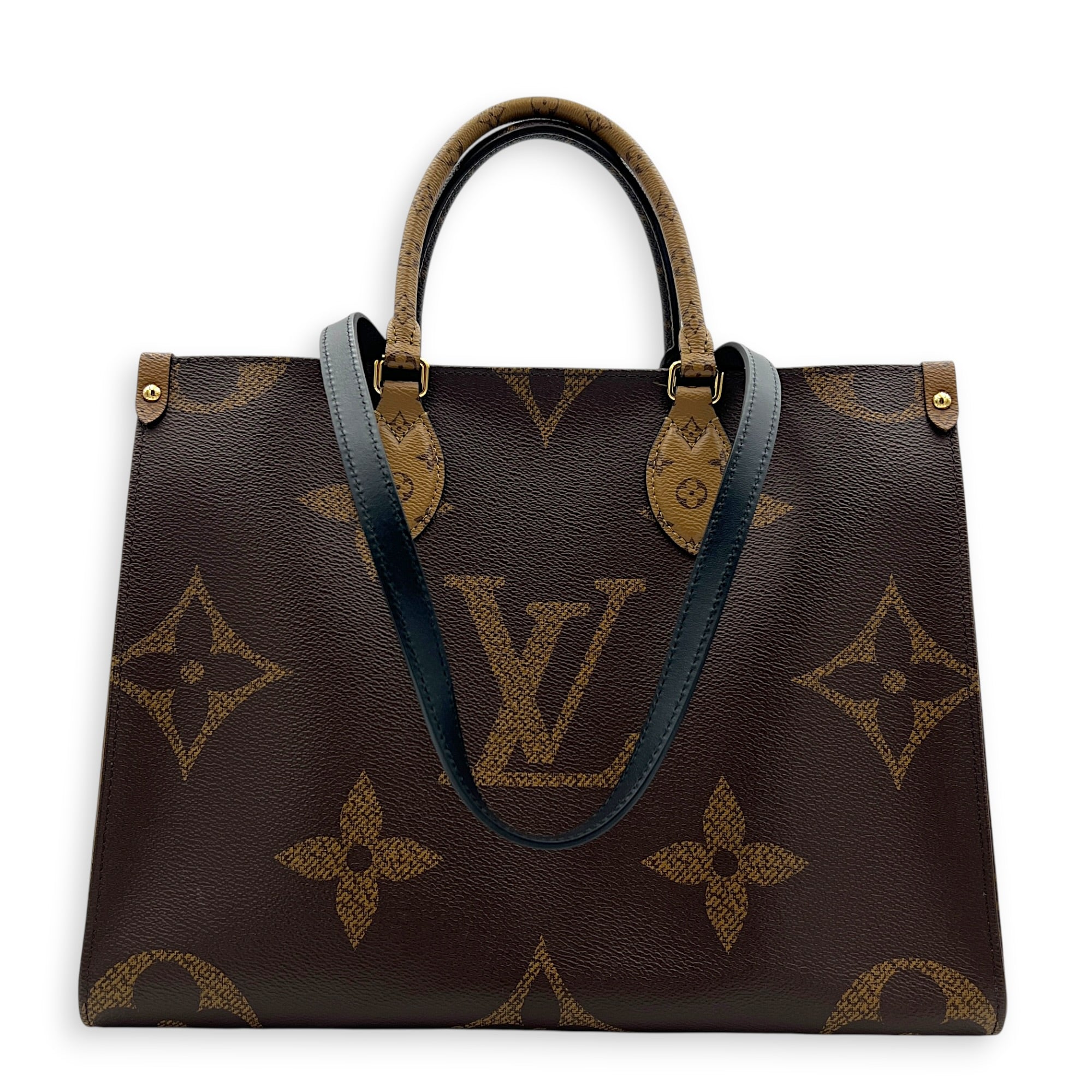 OnTheGo Top Handle Bag MM Brown in Monogram Coated Canvas, Gold hardware